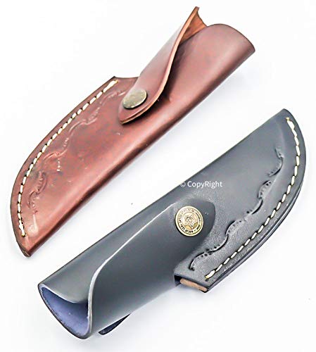 DamaskerUS 7' Brown Handmade Real Leather Sheath for Fixed Hunting Blade Knife Engraved/Belt Loop