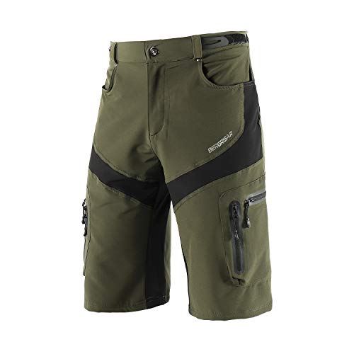 BERGRISAR Men's Cycling Shorts MTB Mountain Bike Bicycle Shorts Zipper Pockets 1806BG Army Green Size Medium