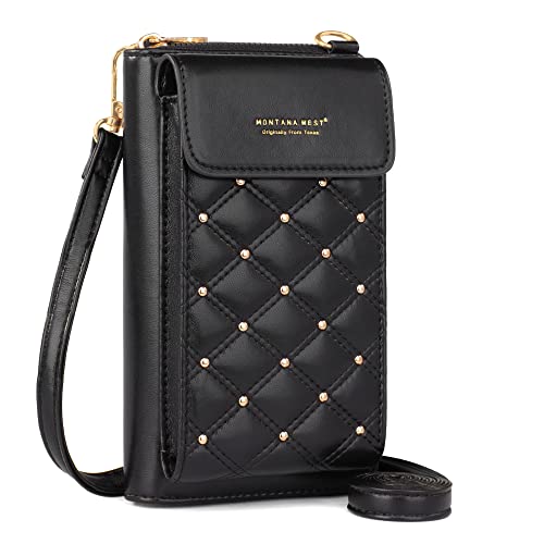 Montana West Small Crossbody Cell Phone Purse for Women RFID Blocking Cellphone Wallet Purses Travel Size Black MWC-110BK
