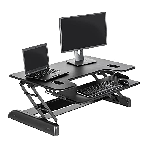 Vari VariDesk Tall 40 2-Tier Standing Desk Converter for Dual Monitors - Home Office Sit to Stand Desk w/ 9 Height Adjustable Settings, Spring-Assisted Lift, Dual Handles - Fully Assembled, Black
