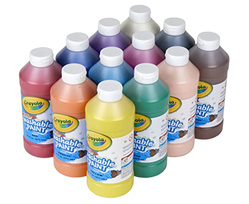 Crayola Washable Paint (12ct), Bulk Paint Set for Kids, Nontoxic Paint, Kids Craft Supplies, Classroom Supplies for Teachers, 16 Oz
