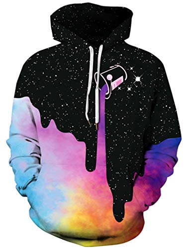 BarbedRose Men's Digital Print Sweatshirts Hooded Top Galaxy Pattern Hoodie,Rainbow Milk,S/M
