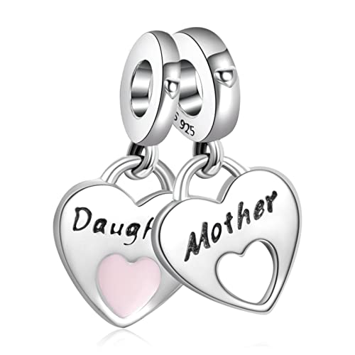 Annmors Jewelry Mom Daughter Dangle Charm 925 Sterling Silver for European Woman Girl Beads Gifts for Women Bracelet&Necklace T256
