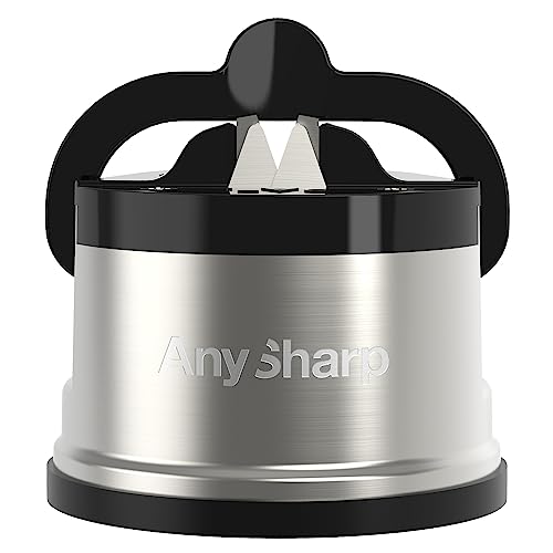 AnySharp Pro - World's Best Knife Sharpener - For All Knives and Serrated Blades - Brushed Metal