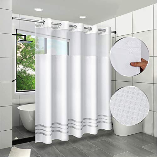ARICHOMY 2023 Upgraded Shower Curtain Set Waffle Weave Curtain Fabric Shower Curtain Set Hook Free Removeable Liner, 250GSM Machine Washable 71by 74inch, White