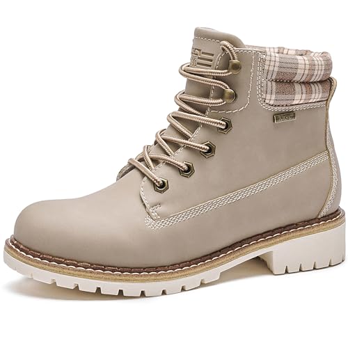 Kkyc Womens Boots Waterproof Hiking Boots Anti-Slip Ankle Boots Lace-up Casual Boots 8.5 M (Desert Taupe)