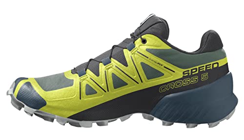 Salomon Speedcross 5 Trail Running Shoes for Men, Duck Green/Black/Evening Primrose, 10.5
