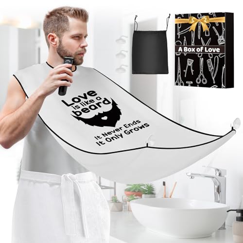 LONGESISM Beard Bib for Men Non-Stick Beard Cape Grooming Cloth Bearb Hair Clippings Catcher for Shaving and Trimming with 3 Suction Cups 1 Size Fits All Stocking Stuffer&Gifts for Boyfriend