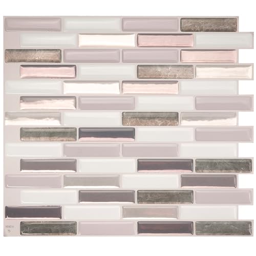 SMART TILES Peel and Stick Backsplash - 4 Sheets of 10.20' x 9.00' - 3D Adhesive Peel and Stick Tile Backsplash for Kitchen, Bathroom, Wall Tile