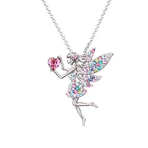 SUMFAN Fairy Necklace for Teen Girls,Birthstone Pendant Gift for Girls White Gold Plated Austrian Crystal Jewelry Gift (Multi color)