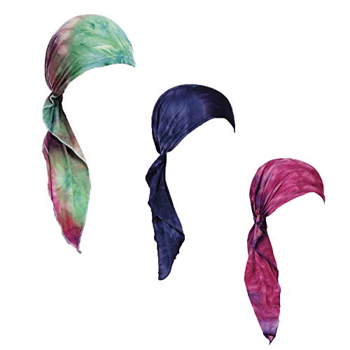 Pre Tied Head Scarves 3 Packed Slip On Tie Dye Beanies Chemo Covers Cap for Women (D4-Tie Dye-3 Packed)