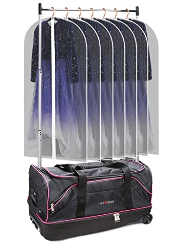 Dance Bag With Garment Rack,28'Dance Competition Bags With Rack,Dance Suitcase, Rolling Garment Bag With Rack For Travel,Werterproof Duffel Bag,Wheeled Drop-Bottom Upright Luggage Closet (28inch-Pink)