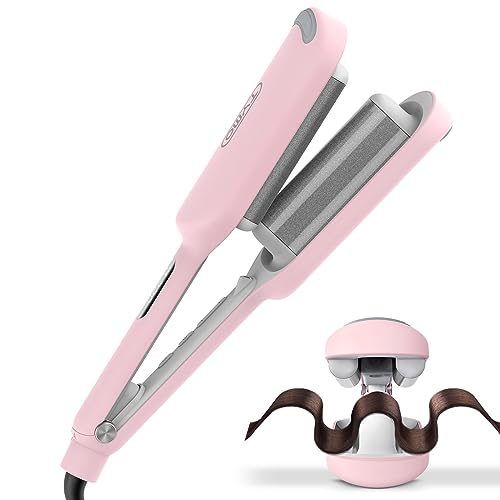 Hair Crimper Waver Hair Tool - TYMO ROVY Deep Waver Curling Iron, Ionic Beach Waves Curling Wand with Ceramic Tourmaline Barrel for Women, Anti-Scald, Quick & Easy, Dual Voltage, Pink