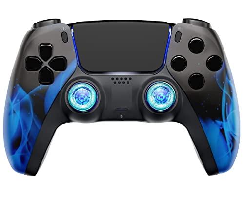 MODDEDZONE Wireless Controller for PS5 with Exclusive and Unique Designs Compatible with PlayStation 5 - The Ideal Christmas Gift for Gaming Enthusiasts - Expertly Crafted in USA Blue Fire