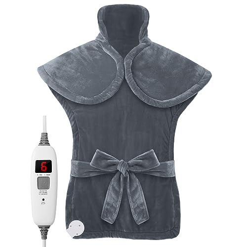 Heating Pad for Neck, Shoulder and Back Weighted Heating Pad for Back Pain Relief, 6 Heat Settings, 2 Hours Auto-Off, Gifts for Women Men Mom Dad, 24'x32',Gray