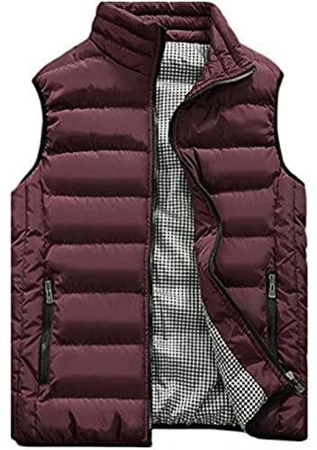 XinYangNi Men Outerwear Vests Lightweight Down Vest Outerwear Vests Puffer Vest Wine Red US M
