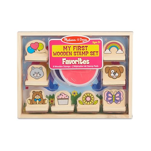 Melissa & Doug My First Wooden Stamp Set Favorites (8 Stamps with Handles, 2 Washable Ink Pads) - Toddler Stamps for Kids Ages 3+