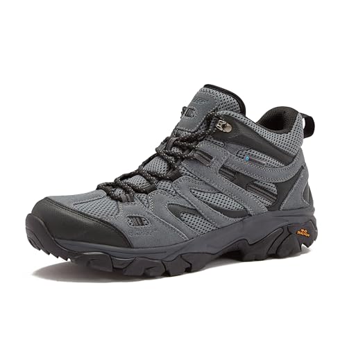 HI-TEC Ravus WP Mid Waterproof Hiking Boots for Men, Lightweight Breathable Outdoor Trekking Shoes - Dark Grey, 11 Medium