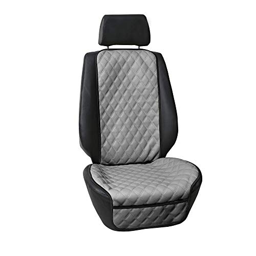 FH Group Car Seat Cushion Faux Leather Automotive Seat Cushions - Universal Fit, Car Seat Cushion With Front Pockets, Airbag Compatible Car Seat Cushions for SUV, Sedan, Van Front Set Gray