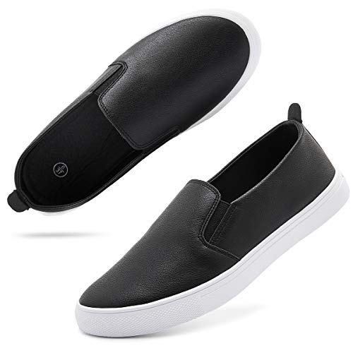 hash bubbie Women's Slip on Shoes Fashion PU Leather Sneaker Low Top Casual Shoes (8, Black, Numeric_8)