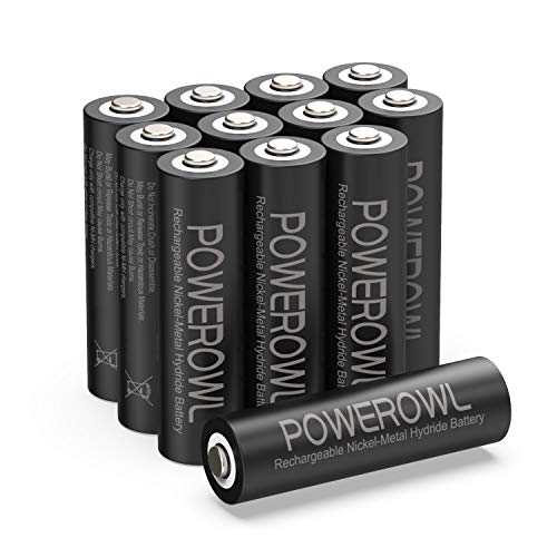 POWEROWL Solar Rechargeable AA Batteries 2800mAh, Wide Temperature Range Battery, Excellent Performance for Solar Garden Lights, Battery String Lights, Outdoor Devices - Recharge Universal (12 Count)