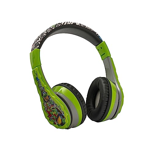 eKids Teenage Mutant Ninja Turtles Wireless Headphones for Kids, Bluetooth Headphones with Microphone Includes Aux Cord, Headphones for School, Home, or Travel
