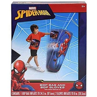 Spiderman Spider-Man Inflatable Bop Bag & Bop Gloves Set Kids Punching Bag with Gloves, Freestanding Superhero Blow Up Bouncing Boxing Bag for Exercise, Durable Heavy Duty Indoor and Outdoor - 34.5'