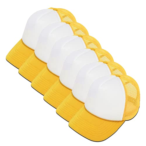 MR.R Sublimation Blank Polyester Mesh Cap Mesh Hat Two Tone Trucker Summer Mesh Cap with Adjustable Snapback,Yellow,6 Pieces per Pack