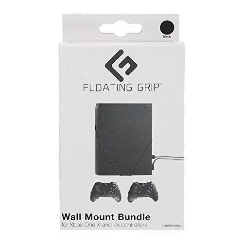 Xbox One X Wall Mount Solution by FLOATING GRIP - Mounting Kit for Hanging Gaming consoles - Strong & Slim Ropes - Easy-to-Install System (Bundle: Fits XBOX One X + x2 Controllers, Black)
