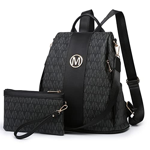 MKP COLLECTION Women Fashion Backpack Purse Multi Pockets Anti-Theft Rucksack Ladies Travel Shoulder Bag Handbag Set 2pcs