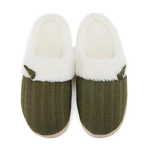 NineCiFun Women's House Slippers Fuzzy Bedroom Slippers Memory Foam Home Shoes Indoor Outdoor Slip on Scuff with Warm Plush Faux Fur Lining size 8 7 green