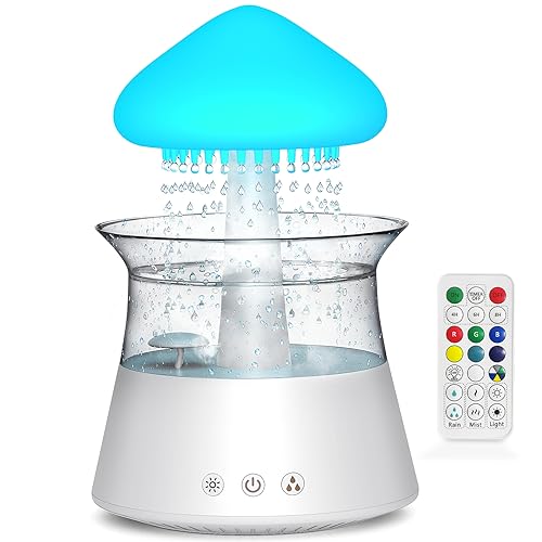 Diffuserlove Rain Cloud Humidifier Diffuser Water Drip Humidifier with Remote Waterfall Lamp Mushroom Humidifier Rain Sounds White Noise Humidifier Air Humidifiers for Bedroom Desk