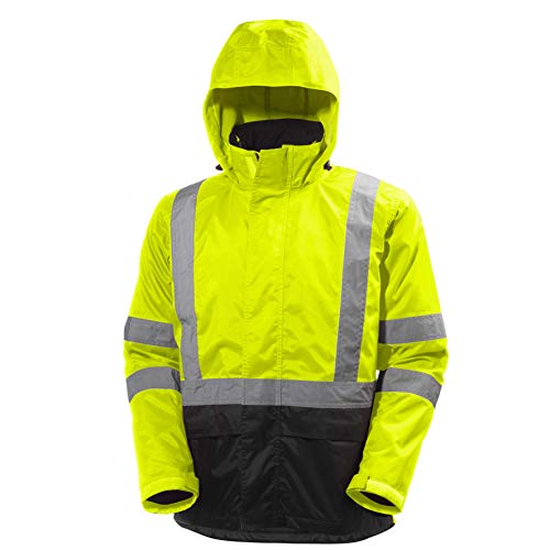 Helly-Hansen Workwear Alta Waterproof High Visibility Shell Jackets for Men with Detachable Hood and Napoleon Pocket; Class 3, HV Yellow/Charcoal - Medium
