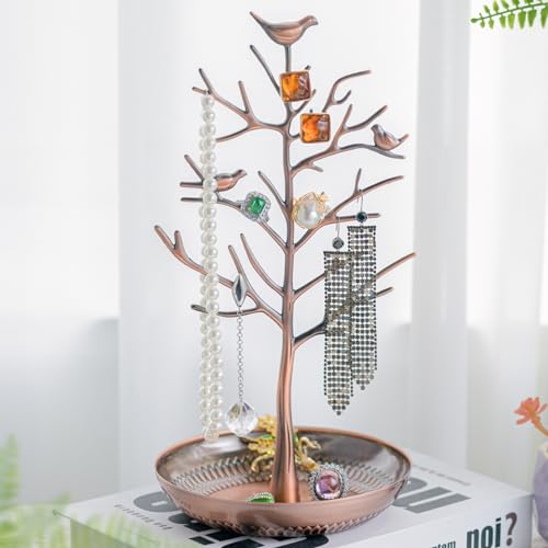 AUTODECO Retro Jewelry Tree Organizer for Necklaces and Earrings Ring Tree Holder Display Jewelry Tower Tree Great Gift for Women Bronze
