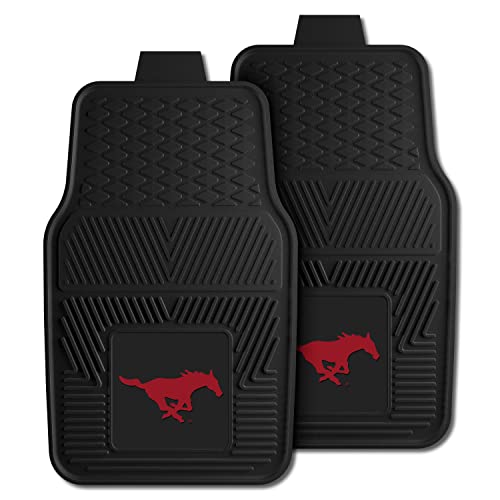 FANMATS 13010 SMU Mustangs 2-Piece Heavy Duty Vinyl Car Mat Set - 17' x 27', Front Row Floor Mats, All Weather Protection, Universal Fit, Deep Resevoir Design