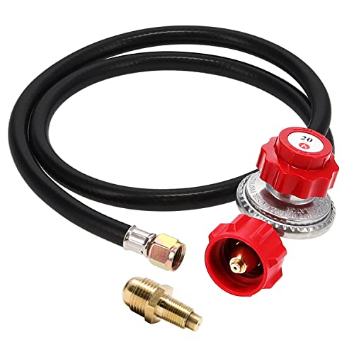 GASONE Propane Regulator - With Propane Brass Orifice 4 ft High Pressure Propane 0-20 PSI Adjustable Propane Regulator with hose QCC-1 type - Works With any U.S. Propane Tanks Red