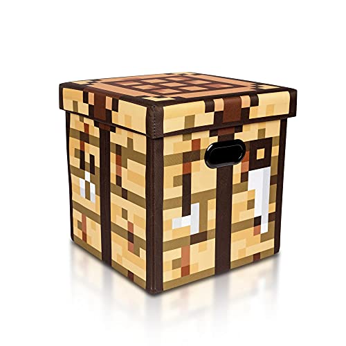 Minecraft Crafting Table 15-Inch Foldable Storage Bin Chest With Lid | Fabric Basket Container, Cube Organizer With Handles | Brown Cubby Cube, Closet Organizer | Official Video Game Collectible
