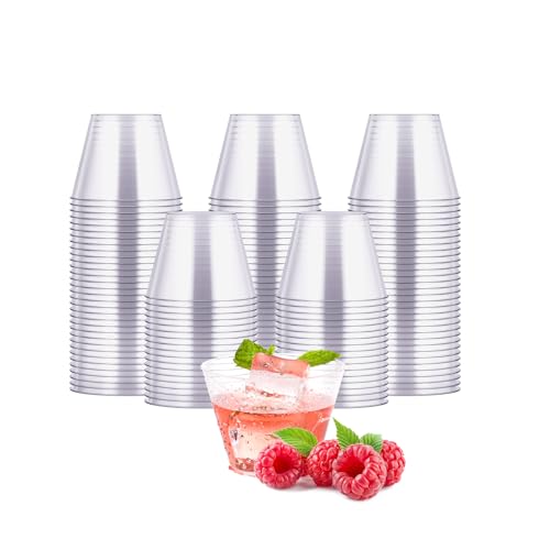 JOLLY CHEF 5 oz 100 Pack Small Clear Disposable Cups, Disposable Plastic Shot Glasses for Parties, Plastic Cocktail Glasses, Wedding Tumblers, Perfect for Halloween Thanksgiving Christmas