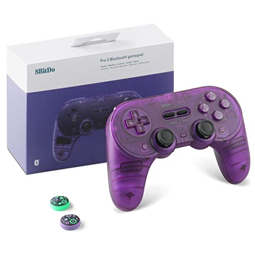 8Bitdo Pro 2 Bluetooth Controller - for Switch PC Windows Android MacOS Steam Raspberry Pi (Transparent Purple)