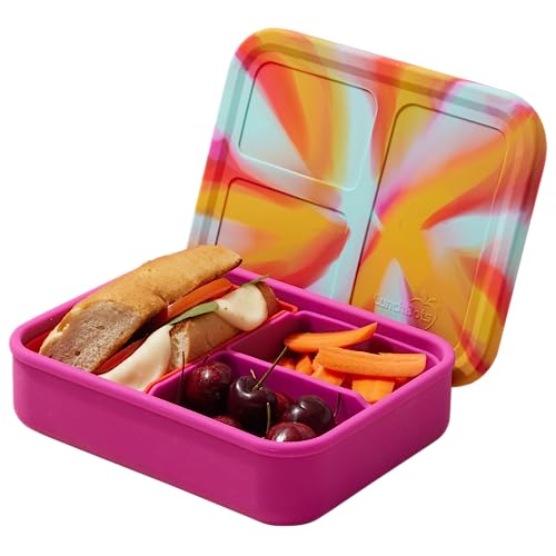 LunchBots Build -a- Bento, Platinum Food Grade Silicone Bento Box, Leak Proof, BPA Free, Oven & Dishwasher safe 32 oz Capacity - Tie Dye Pink
