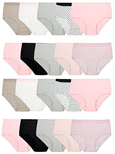 Fruit of the Loom Girls' Tag Free Cotton Brief Underwear Multipacks, Brief-20 Pack-Black/Pink/Grey, 12