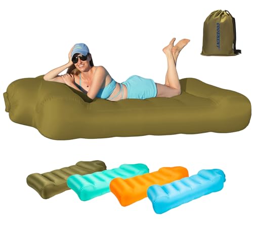 COOZMENT Portable Inflatable Couch, Waterproof Inflatable Lounger Air Sofa Bed, 700LBS Capacity Blow Up Couch, Green Inflatable Beach Chair Bed, Air Couch for Outdoor/Camping/Music Festival