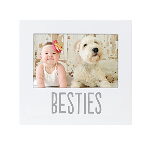 Pearhead Bestie and Baby Keepsake Frame - Wood Photo Frame for Baby and Pet, with Easel Back and Wall Hanger, Perfect Gender Neutral Nursery Decor and Shower Gift, White