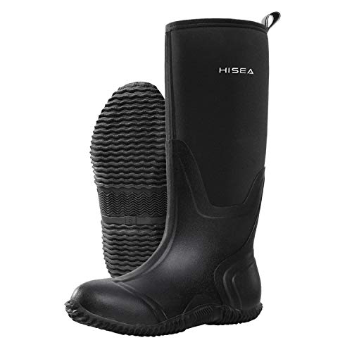 HISEA Women's Rain Boots, Waterproof Insulated Rubber Neoprene Boots, Durable Anti-Slip Knee High Outdoor Work Boot for Hunting Gardening Farming Yard Mud Working, Size 9 Black