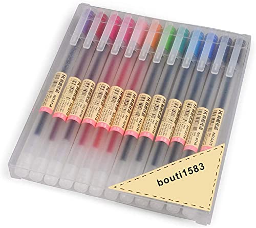 bouti1583 Gel Pens [0.5mm] 12 Colors Pack Ink Ball Point Pen For Office School Stationery Supply