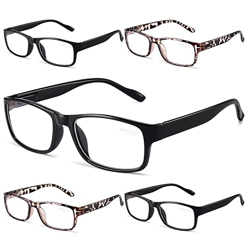 Gaoye 5-Pack Reading Glasses Blue Light Blocking,Spring Hinge Readers for Women Men Anti Glare Filter Lightweight Eyeglasses (3 Light Black + 2 Leopard, 1.0)