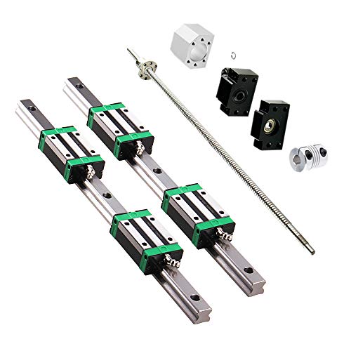 2PCS HGR20-600mm Linear Rail + 1PCS RM1605-600mm Ballscrew with BF12/BK12 Kit, DSG16H Nut Housing, Coupling, Slide Blocks Linear Guide Rail Ball Screw Set for DIY CNC Routers Lathes Mills