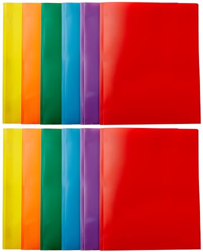 Amazon Basics Heavy Duty Plastic Folders with 2 Pockets for Letter Size Paper, Pack of 12, Assorted Color