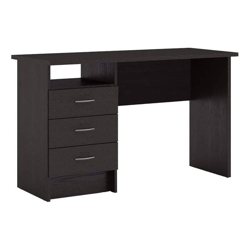Pemberly Row Contemporary Engineered Wood Desk with 3 Drawers in Black