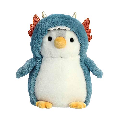 Aurora Playful PomPom Penguin Dragon Stuffed Animal - Vibrant Companions - Endless Fun - Blue 7 Inches